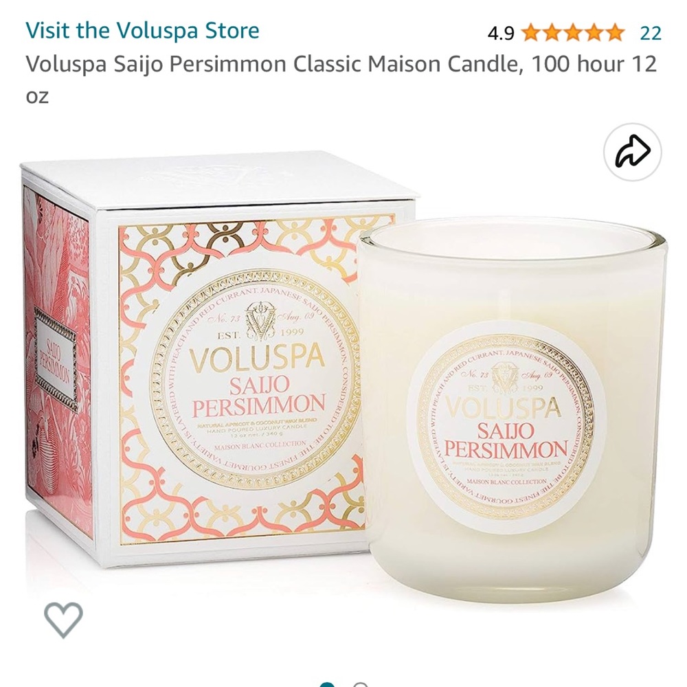 NIB Voluspa Saijo Persimmon 12oz candle